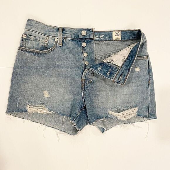 Free People Distressed Denim Short Button Fly High Rise Size 28 Country Cowgirl - Picture 1 of 6